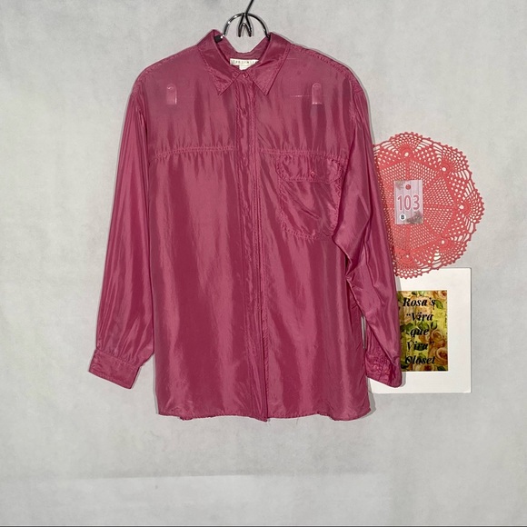 The Limited 100% Silk Pink Button Down Long Sleeve Blouse Medium - Picture 2 of 11